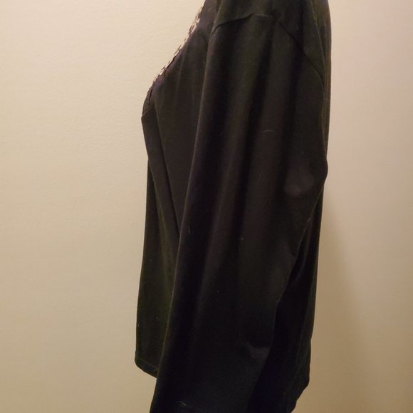 Black & Tan Embroidered  Peasant Top - Picture 2 of 4